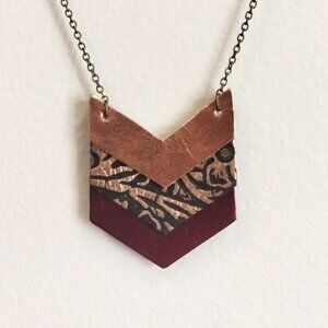 Brandy Bell Design Emerson Leather Chevron Necklace Rose Gold Navy Maroon